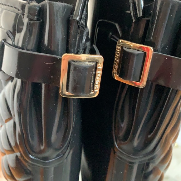 Hunter Refined Quilted Gloss Black Tall Rain Boots - Picture 8 of 12